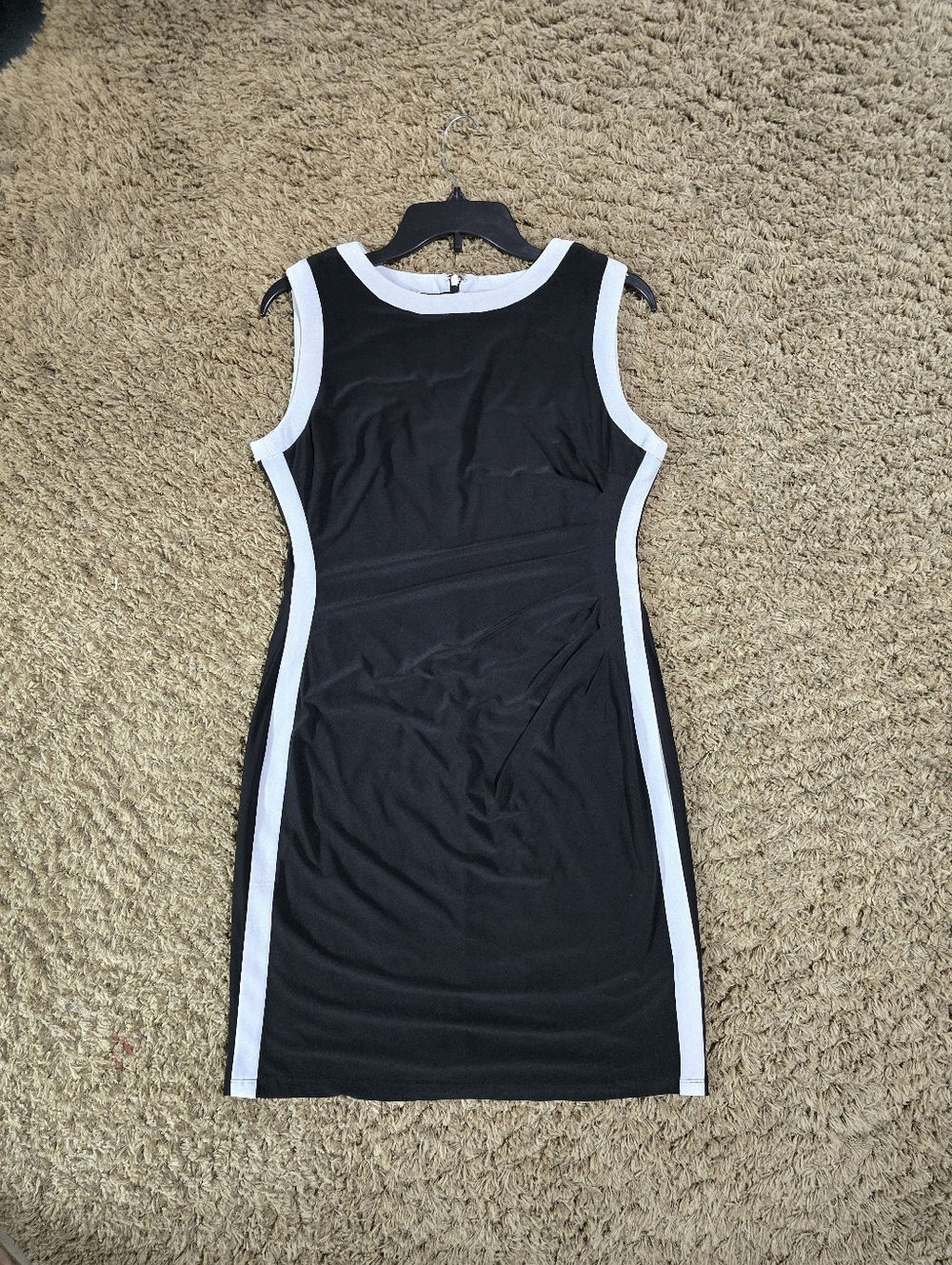 "Chaps" Black Sleeveless Sheath Dress with White Side Panels, Petite Large